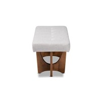 Baxton Studio Theo Mid-Century Modern Greyish Beige Fabric Upholstered Walnut Finished Bench