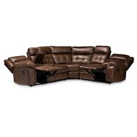 Baxton Studio Vesa Modern And Contemporary Brown Leather-Like Fabric Upholstered 6-Piece Sectional Recliner Sofa With 2 Reclining Seats