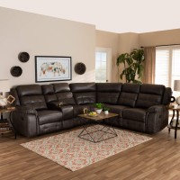 Baxton Studio Vesa Modern And Contemporary Grey Leather-Like Fabric Upholstered 6-Piece Sectional Recliner Sofa With 2 Reclining Seats