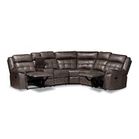 Baxton Studio Vesa Modern And Contemporary Grey Leather-Like Fabric Upholstered 6-Piece Sectional Recliner Sofa With 2 Reclining Seats