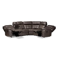 Baxton Studio Vesa Modern And Contemporary Grey Leather-Like Fabric Upholstered 6-Piece Sectional Recliner Sofa With 2 Reclining Seats