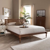 Baxton Studio Romy Vintage French Inspired Ash Wanut Finished Wood And Synthetic Rattan King Size Platform Bed