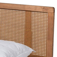 Baxton Studio Romy Vintage French Inspired Ash Wanut Finished Wood And Synthetic Rattan King Size Platform Bed