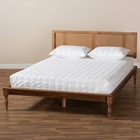 Baxton Studio Romy Vintage French Inspired Ash Wanut Finished Wood And Synthetic Rattan King Size Platform Bed