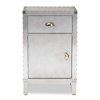 Baxton Studio Romain French Industrial Silver Metal 1-Door Accent Storage Cabinet