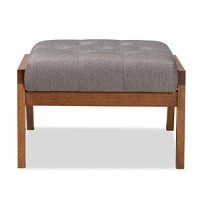 Baxton Studio Naeva Mid-Century Modern Grey Fabric Upholstered Walnut Finished Wood Footstool