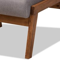 Baxton Studio Naeva Mid-Century Modern Grey Fabric Upholstered Walnut Finished Wood Footstool