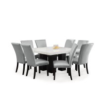 Camila Square Dining Set 9pc - Silver Chairs