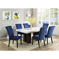 Camila Rectangle Dining Set 7pc - Blue Velvet Chairs