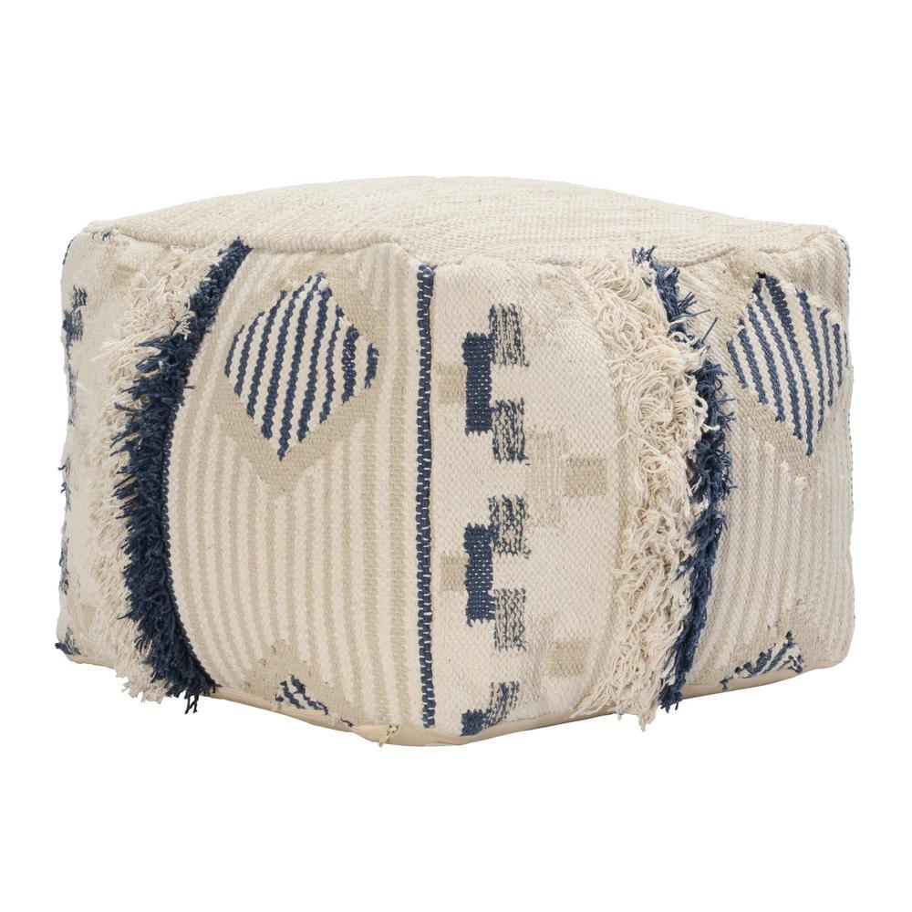 Kosas Home Zona Hand Woven 100 Cotton 18inch Pouf Ottoman Natural