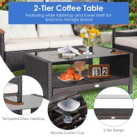 Happygrill 4 Piece Patio Conversation Set Rattan Sectional Sofa Set With Soft Cushions And Coffee Table, Outdoor Wicker Furniture Set With Acacia Wood Armrests, Perfect For Poolside, Garden, Backyard