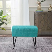 Home Soft Things Blue Textured Velvet Ottoman, North Sea, 19'' x 13'' x 17'' H, Fuzzy Entry Way Ottoman Bench for Living Room Bedroom End of Bed Decorative Makeup Stool Foot Rest Chair Home D?cor