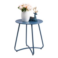 Hollyhome Small Round Patio Metal Side Snack Table Accent Antirust Steel Coffee Table For Garden Modern Weatherproof Outdoor