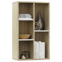 Vidaxl Book Cabinet, Sideboard Bookshelf, Wall Bookshelf For Living Room, Decorative Standing Shelves, Modern, White And Sonoma Oak Engineered Wood