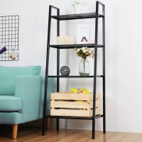 Willingheart Ladder Shelf 4-Tier Bookshelf Plant Flower Stand Storage Rack Industrial Organizer Modern Shelves Shelving Bookcase Iron Stable Metal Frame Furniture Home For Living Room Kitchen Office