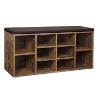 Vasagle Shoe Bench With Cushion, Storage Bench With Padded Seat, Entryway Bench With 10 Compartments, Adjustable Shelves, For Bedroom, 11.8 X 40.9 X 18.9 Inches, Rustic Brown And Brown Ulhs10Bx