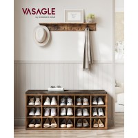 Vasagle Shoe Bench With Cushion, Storage Bench With Padded Seat, Entryway Bench With 15 Compartments, Adjustable Shelves, For Bedroom, 11.8 X 41.3 X 18.9 Inches, Rustic Brown And Brown Ulhs15Bx