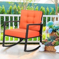 Tangkula Wicker Rocking Chair, Outdoor Rattan Rocker Chair With Heavy-Duty Steel Frame, Patio Furniture Seat With 5??Thick Cushion For Garden, Porch, Backyard, Poolside (1, Orange)