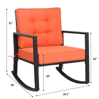 Tangkula Wicker Rocking Chair, Outdoor Rattan Rocker Chair With Heavy-Duty Steel Frame, Patio Furniture Seat With 5??Thick Cushion For Garden, Porch, Backyard, Poolside (1, Orange)