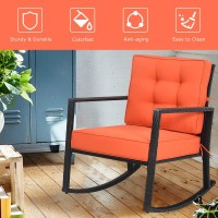 Tangkula Wicker Rocking Chair, Outdoor Rattan Rocker Chair With Heavy-Duty Steel Frame, Patio Furniture Seat With 5??Thick Cushion For Garden, Porch, Backyard, Poolside (1, Orange)