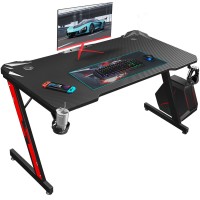 Homall Gaming Desk, Computer Desk With Carbon Fiber Surface, Gaming Table Z Shaped Pc Gaming Workstation Home Office Desks With Cup Holder And Headphone Hook (44 Inch, Black)