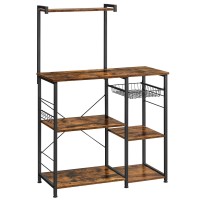 Vasagle Baker'S Rack, Microwave Stand With Wire Basket, 6 Hooks, And Shelves, For Spices, Pots, And Pans, Rustic Brown And Black Ukks35X