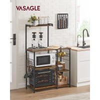 Vasagle Baker'S Rack, Microwave Stand With Wire Basket, 6 Hooks, And Shelves, For Spices, Pots, And Pans, Rustic Brown And Black Ukks35X