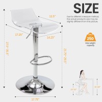 Brage Living Acrylic Bar Stools Set Of 2, Transparent Swivel Adjustable Airlift Barstools With Low Back, Counter Height Bar Chairs For Kitchen Dining Room Pub Cafe (Clear)