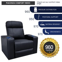 Valencia Piacenza Home Theater Seating | Premium Top Grain Nappa 9000 Leather, Power Recliner, Power Headrest, Led Lighting (Row Of 3, Black)