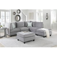 Simona Gray Velvet 6Pc Modular Sectional Sofa