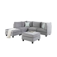 Simona Gray Velvet 6Pc Modular Sectional Sofa