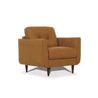 Benjara, Brown Leatherette Chair With Tapered Legs And Button Tufted Details