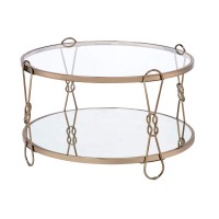 Benjara Metal Coffee Table With Glass Top And 1 Bottom Shelf,Gold And Clear