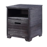 Benjara Rugged Textured Wooden End Table With Drop Down Storage, Black