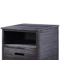 Benjara Rugged Textured Wooden End Table With Drop Down Storage, Black