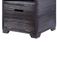 Benjara Rugged Textured Wooden End Table With Drop Down Storage, Black