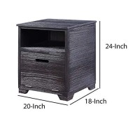 Benjara Rugged Textured Wooden End Table With Drop Down Storage, Black