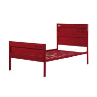 Benjara, Red Industrial Style Metal Twin Size Bed With Straight Leg Support