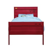 Benjara, Red Industrial Style Metal Twin Size Bed With Straight Leg Support