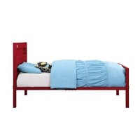 Benjara, Red Industrial Style Metal Twin Size Bed With Straight Leg Support