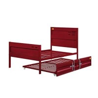 Benjara, Red Industrial Style Metal Twin Size Bed With Straight Leg Support