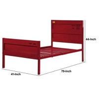 Benjara, Red Industrial Style Metal Twin Size Bed With Straight Leg Support