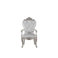 Benjara, Cream And White Wooden Arm Chairs With Button Tufting, Set Of Two