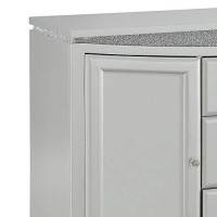 Benjara, Silver 3 Drawer And 2 Door Wooden Server With Crystal Accent