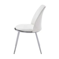 Benjara Leatherette Metal Side Chair With Angled Legs, Set Of 2, White