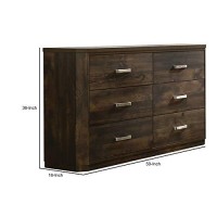 Benjara, Brown Transitional Style 6 Drawer Wooden Dresser With Plinth Base