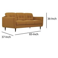 Benjara Leatherette Sofa With Tapered Legs And Button Tufted Details, Brown