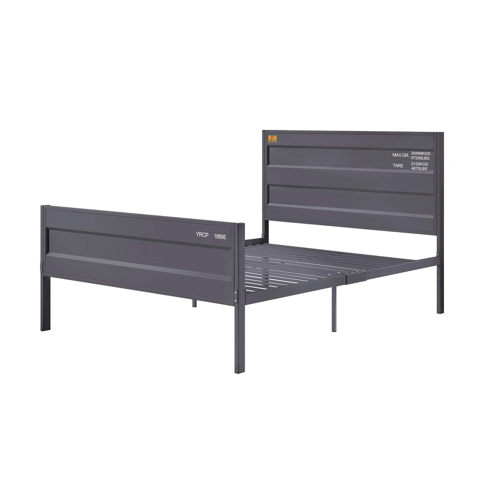 Benjara, Gray Industrial Style Metal Full Size Bed With Straight Leg Support