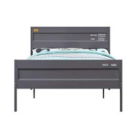 Benjara, Gray Industrial Style Metal Full Size Bed With Straight Leg Support