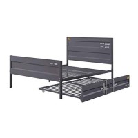 Benjara, Gray Industrial Style Metal Full Size Bed With Straight Leg Support